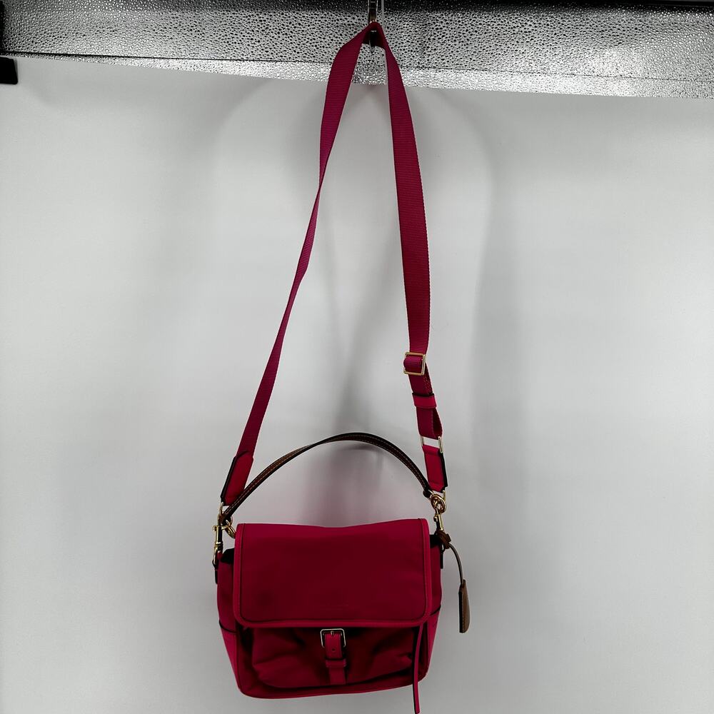 Tory Burch Perry Nylon Crossbody Bag Logo Charm Strap Leather Trim Pink One Size - Picture 3 of 10
